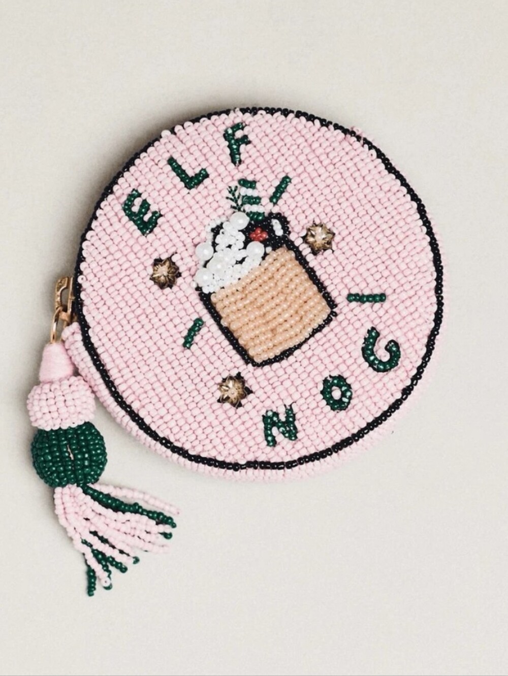 Anthropologie Nephthys Illustrated Beaded Round Coin Purse